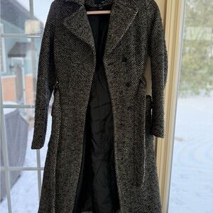 H&M Black and White Herringbone Coat